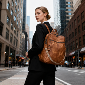 Sac à dos femme antivol en cuir PU - imperméable - grande capacité - style rétro.