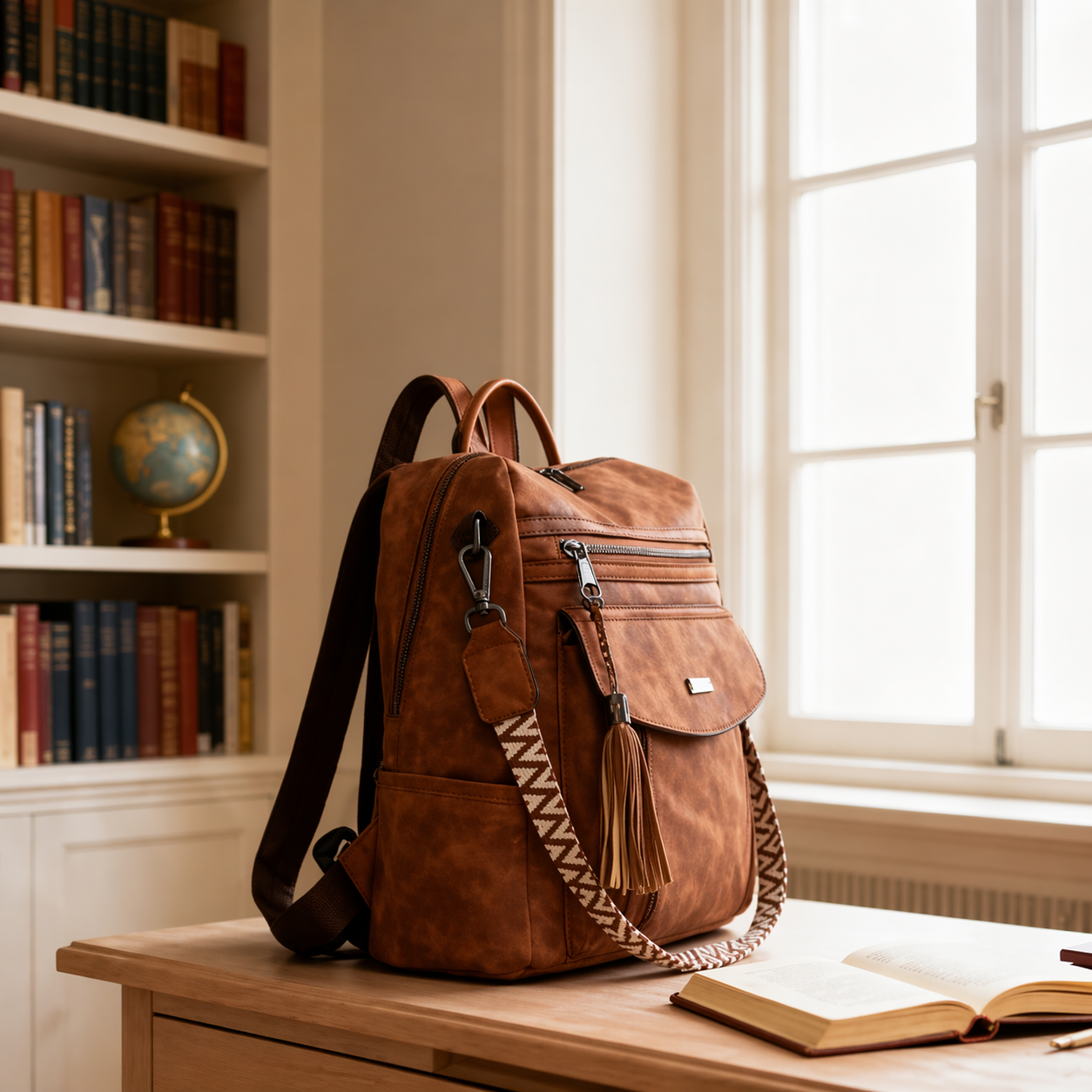 Sac à dos femme antivol en cuir PU imperméable - style rétro - grande capacité.