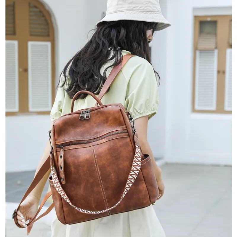Sac à dos femme antivol en cuir PU - imperméable - grande capacité - style rétro. – Image 4