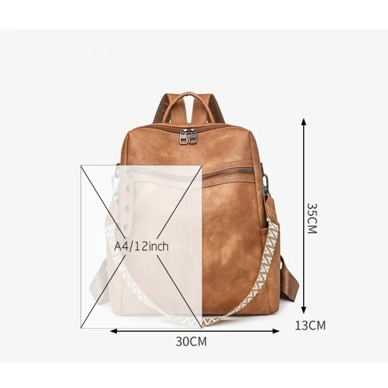 Sac à dos femme antivol en cuir PU - imperméable - grande capacité - style rétro. – Image 5