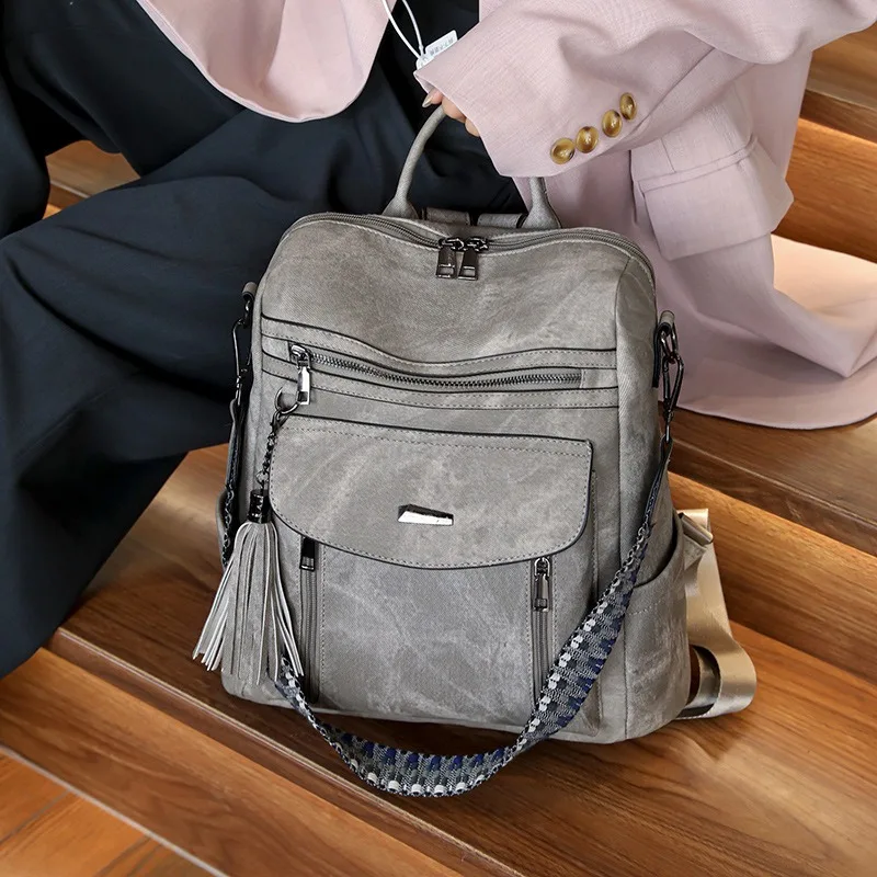 Sac à dos femme antivol en cuir PU imperméable - style rétro - grande capacité. – Image 2