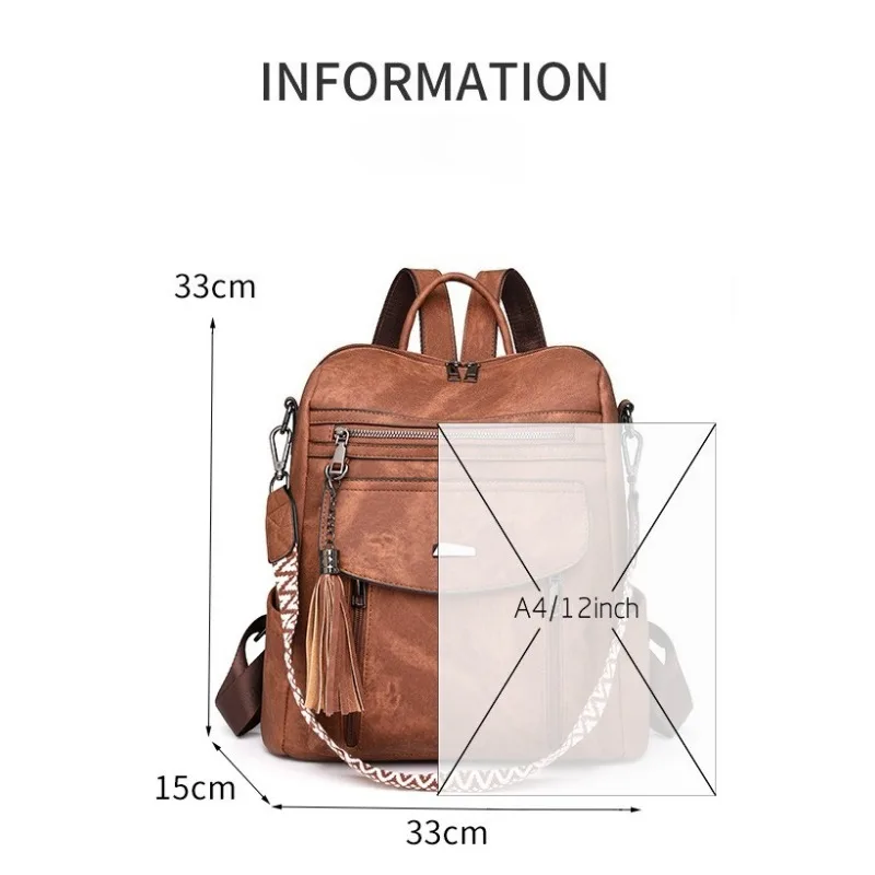 Sac à dos femme antivol en cuir PU imperméable - style rétro - grande capacité. – Image 6