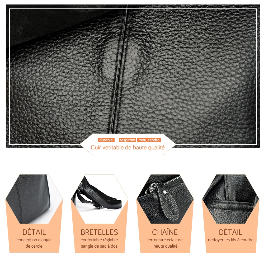 Sac à dos femme antivol en cuir véritable - grande capacité - style élégant. – Image 6