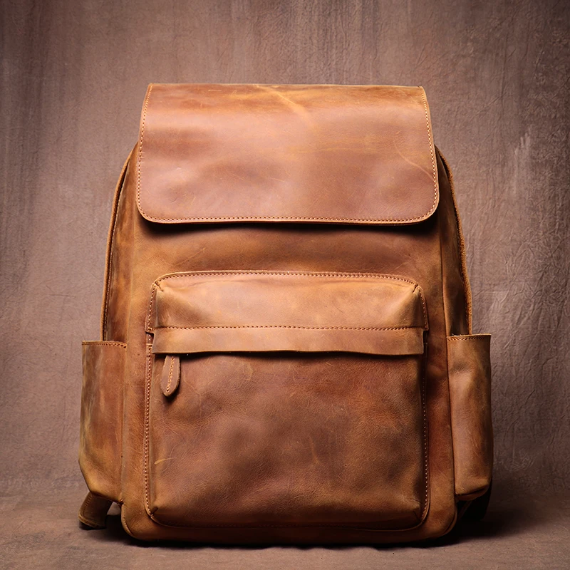 Sac à dos ordinateur en cuir véritable vintage 15 pouces – grande capacité et antivol – Image 5