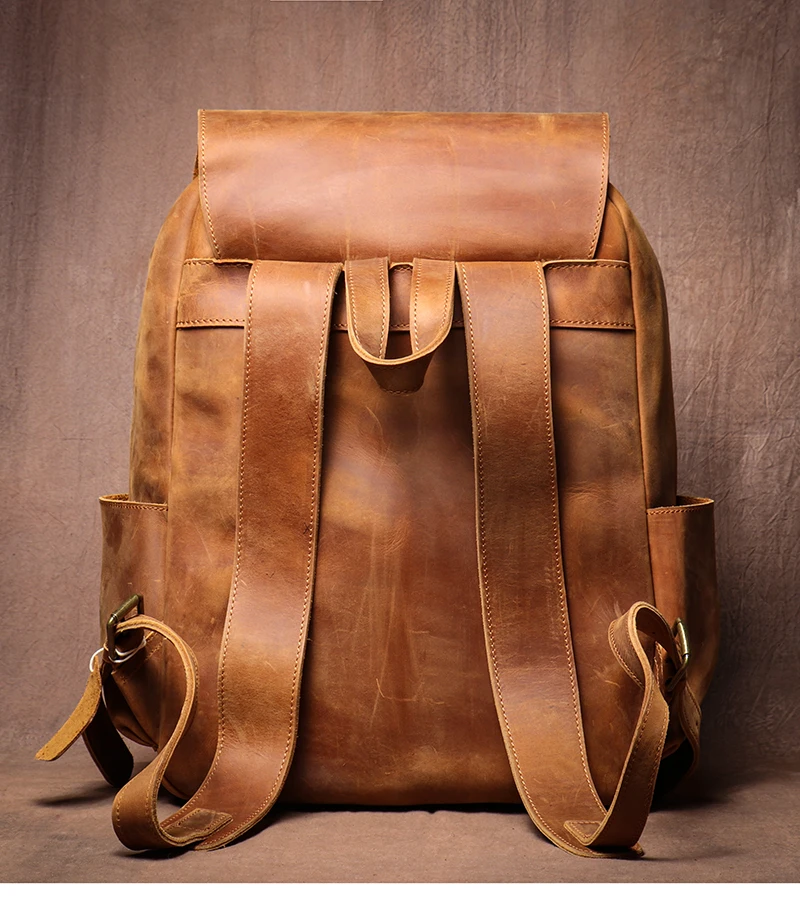 Sac à dos ordinateur en cuir véritable vintage 15 pouces – grande capacité et antivol – Image 6