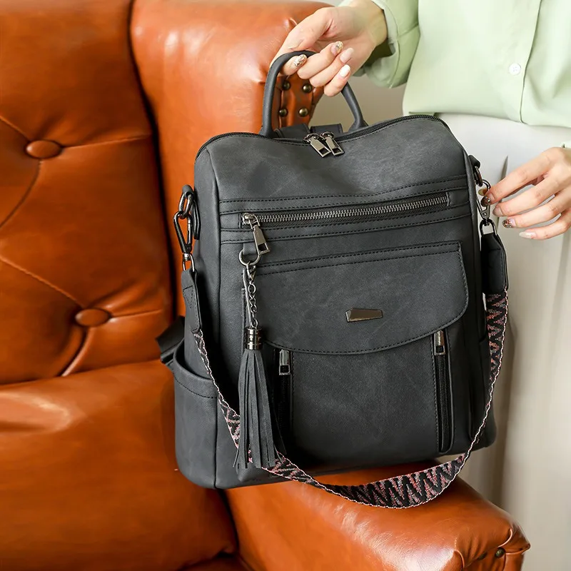 Sac à dos femme antivol en cuir PU imperméable - style rétro - grande capacité. – Image 5