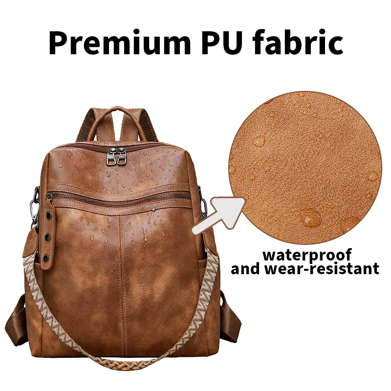 Sac à dos femme antivol en cuir PU - imperméable - grande capacité - style rétro. – Image 2
