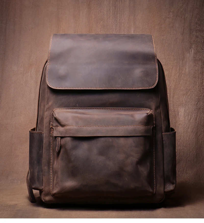 Sac à dos ordinateur en cuir véritable vintage 15 pouces – grande capacité et antivol – Image 7