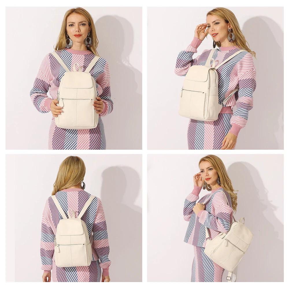 Sac à dos femme antivol en cuir véritable - grande capacité - style élégant. – Image 2