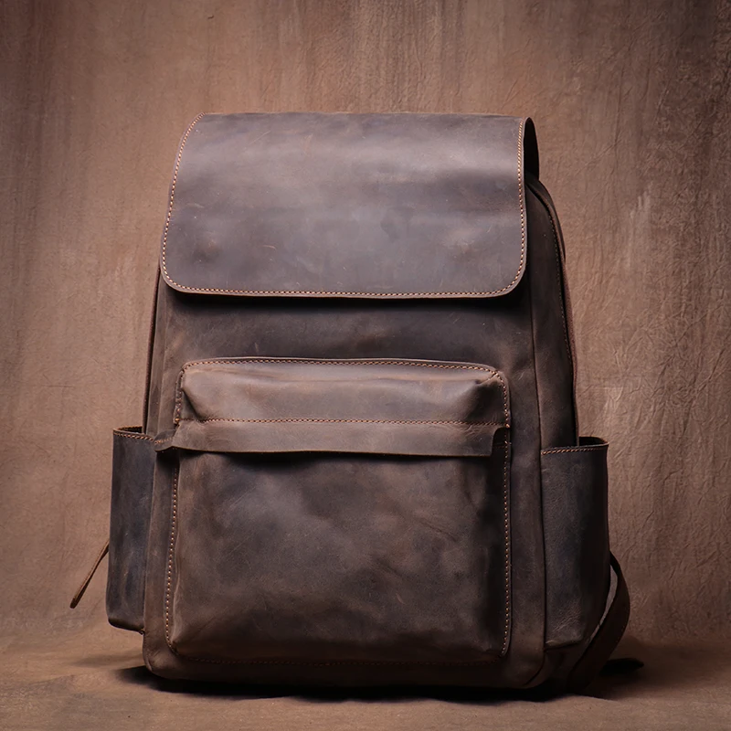 Sac à dos ordinateur en cuir véritable vintage 15 pouces – grande capacité et antivol – Image 3