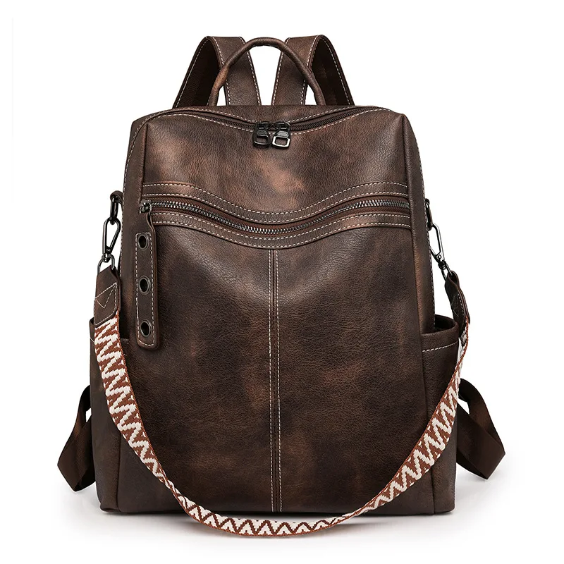 Sac à dos femme antivol en cuir PU - imperméable - grande capacité - style rétro. – Image 11
