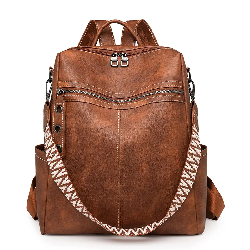 Sac à dos femme antivol en cuir PU - imperméable - grande capacité - style rétro. – Image 12