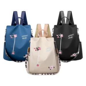 Sac à dos femme antivol en tissu Oxford - imperméable - grande capacité - style brodé.