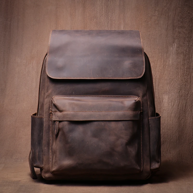 Sac à dos ordinateur en cuir véritable vintage 15 pouces – grande capacité et antivol – Image 2