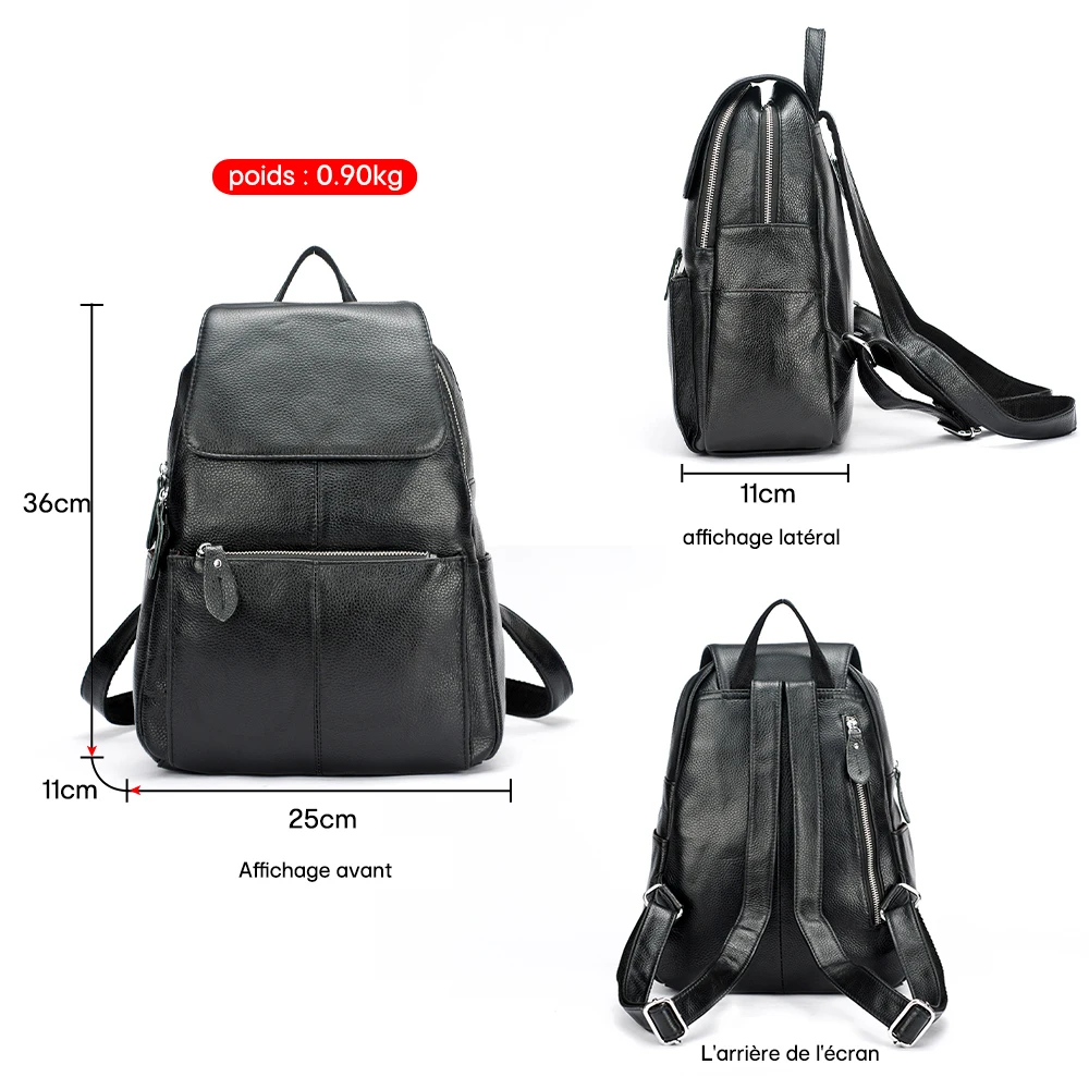 Sac à dos femme antivol en cuir véritable - grande capacité - style élégant. – Image 4