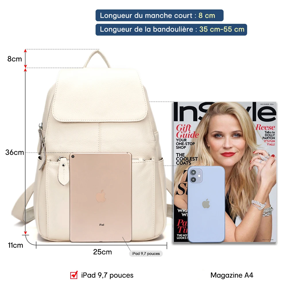 Sac à dos femme antivol en cuir véritable - grande capacité - style élégant. – Image 3