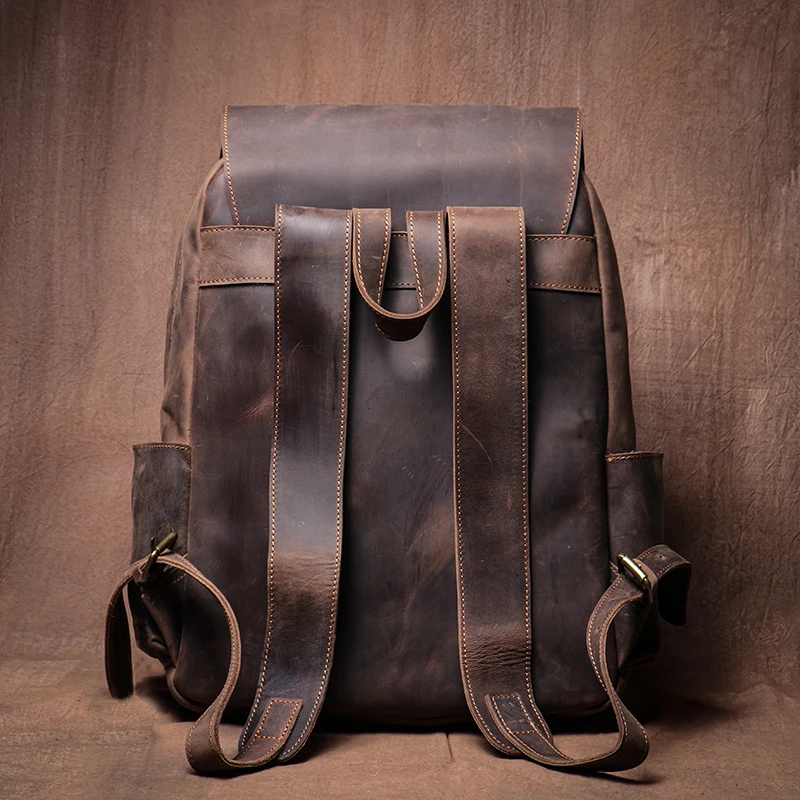 Sac à dos ordinateur en cuir véritable vintage 15 pouces – grande capacité et antivol – Image 4